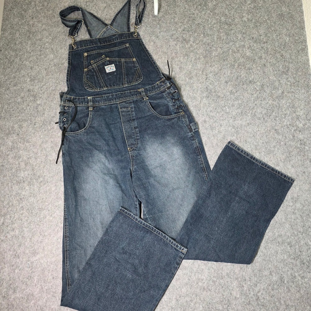 Vintage London London Denim Overalls Lace Tie Side Bootcut Bibs Large Y2K 90s